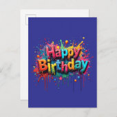 Graffiti Style Happy Birthday Invite Uitnodiging Briefkaart (Voorkant / Achterkant)
