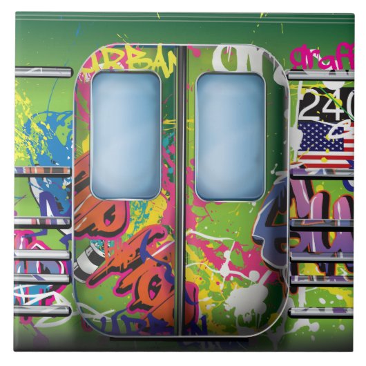 Graffiti Subway Train Green Tegeltje (Voorkant)