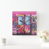 Graffiti Subway Train Vierkante Klok (Huis)