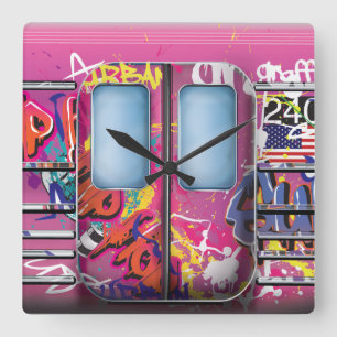 Graffiti Subway Train Vierkante Klok