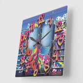 Graffiti Subway Train Vierkante Klok (Hoek)