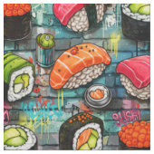 Graffiti Sushi Naadloos Patroon Stof (Close Up)