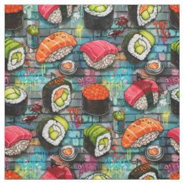 Graffiti Sushi Naadloos Patroon Stof