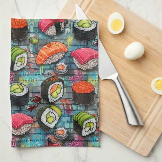 Graffiti Sushi Theedoek (Quarter Fold)