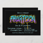 Graffiti Teen Veertien uitnodiging (Voorkant / Achterkant)