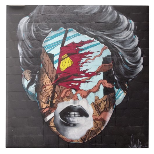 Graffiti Tegel Een vrouwenhoofd afbeelden Tegeltje (Voorkant)