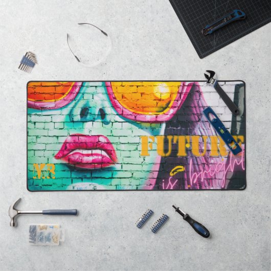 Graffiti toekomst is helder neon meisje monogram bureaumat (Werkstation)