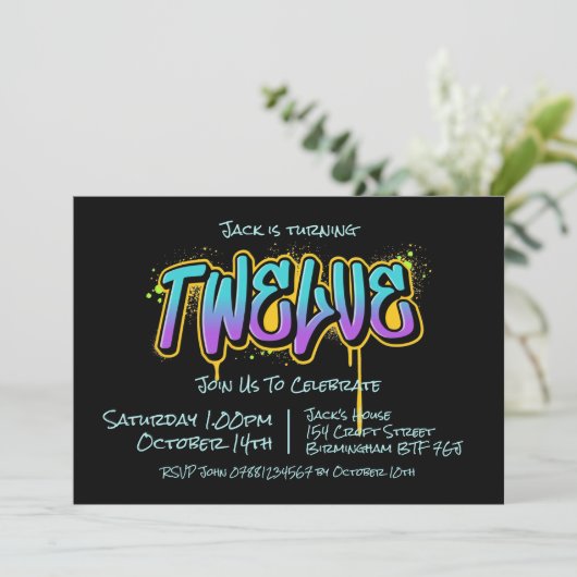 Graffiti Twaalf uitnodiging (Staand voorkant)