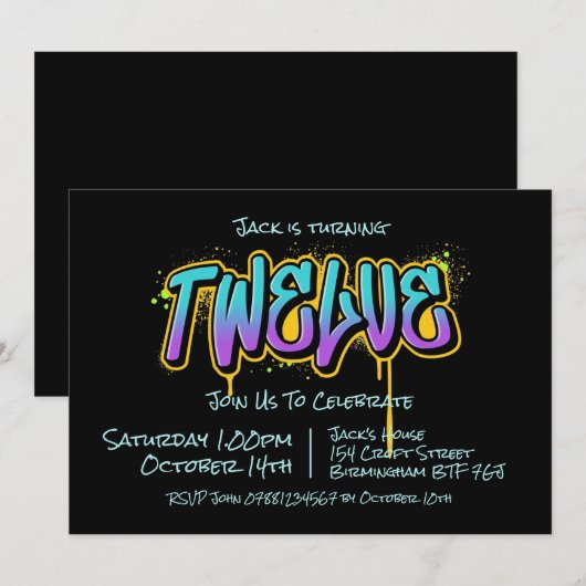 Graffiti Twaalf uitnodiging (Voorkant / Achterkant)
