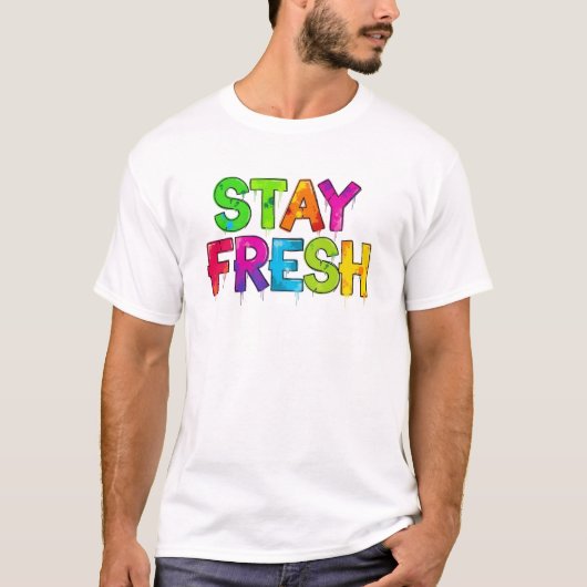 Graffiti-typografie 'Blijf vers', spuitverf T-shirt (Voorkant)