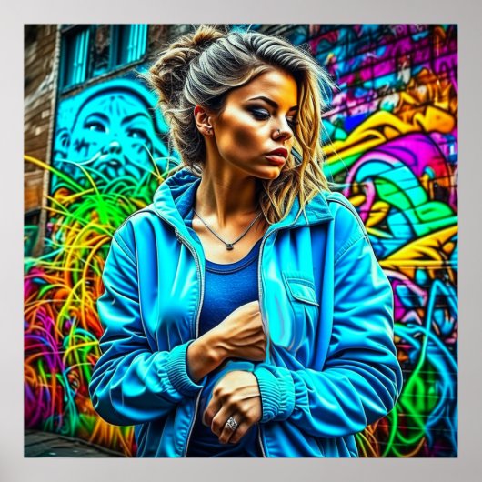  Graffiti Urban Street Art Meisje Poster (Voorkant)