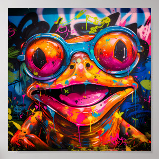 Graffiti Veelkleurige Kikker met Bril Poster