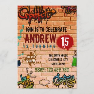 Graffiti verjaardagsfeest uitnodiging