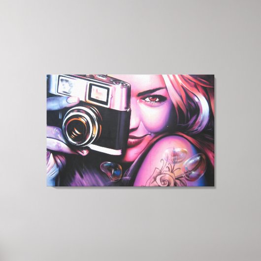 Graffiti Vrouw met Camera Canvas Afdruk (Voorkant)