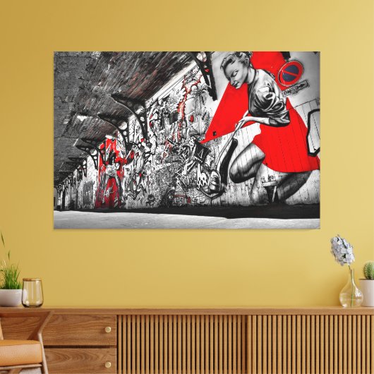 Graffiti Wall Art in Black, Red en White Street Canvas Afdruk (Insitu (Woonkamer))