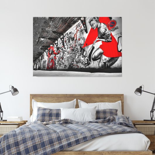 Graffiti Wall Art in Black, Red en White Street Canvas Afdruk (Insitu (Slaapkamer))
