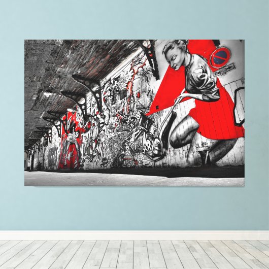 Graffiti Wall Art in Black, Red en White Street Canvas Afdruk (Insitu (Houten vloer))