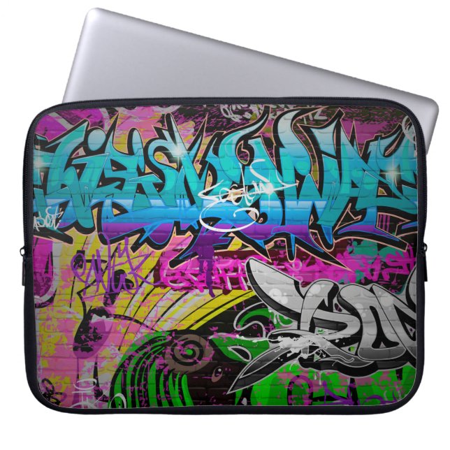 Graffiti wall urban artgraffiti,art,wall,grafiti,g laptop sleeve (Voorkant)
