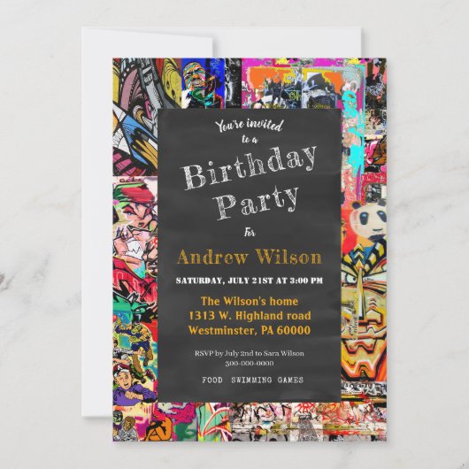 Graffiti wandcollage met krijtbord kaart (Voorkant)