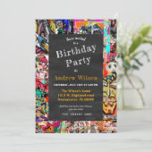 Graffiti wandcollage met krijtbord kaart (Staand voorkant)