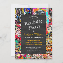 Graffiti wandcollage met krijtbord kaart