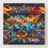 graffiti-wandklok vierkante klok (Voorkant)