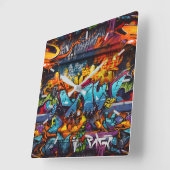 graffiti-wandklok vierkante klok (Hoek)