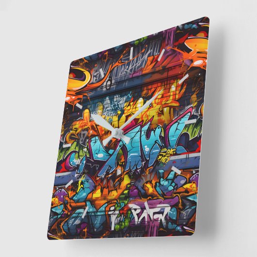 graffiti-wandklok vierkante klok (Hoek)