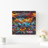 graffiti-wandklok vierkante klok (Huis)