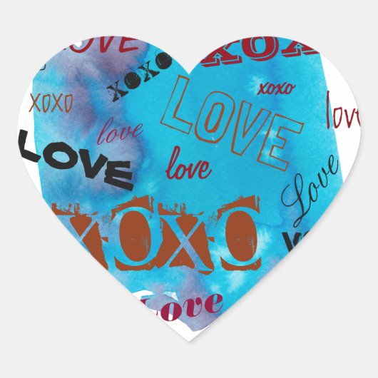 Graffiti Waterverf Love, XOXO, diverse lettertypen Hart Sticker (Voorkant)