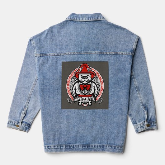 Graffiti Wizard Mascot Logo – Zwart & Wit Japans Denim Jacket (Achterkant)