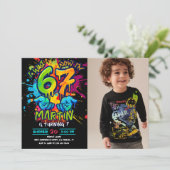 Graffiti Zes Zeven Kinderen Verjaardagsuitnodiging Kaart (Staand voorkant)