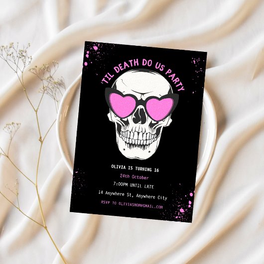 Graffiti Zwart en Roze Schedel Feest Uitnodiging