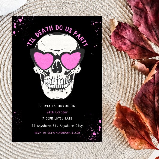 Graffiti Zwart en Roze Schedel Feest Uitnodiging