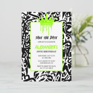 Graffiti Zwart Groen 30e verjaardag Save the Date Kaart