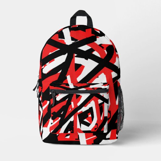 Graffiti: zwart, wit en rood bedrukte rugzak (Voorkant)