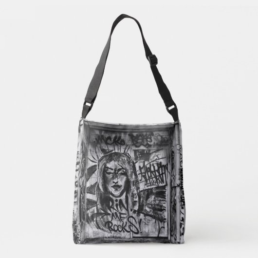 Graffiti zwart-wit moderne urban street art crossbody tas (Achterkant)