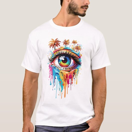 Graffitiillustratie van kleurrijk oog t-shirt (Voorkant)