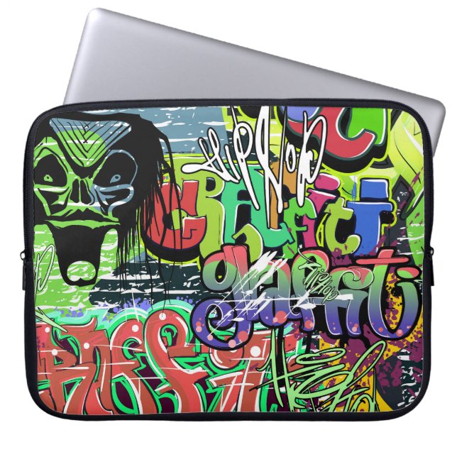 Graffitimuur: Urban Hip Hop Laptop Sleeve (Voorkant)