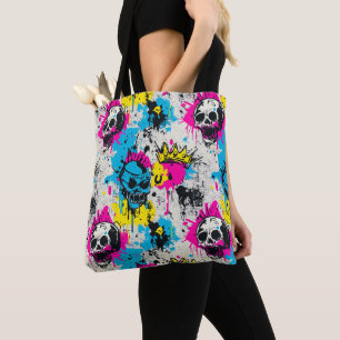 Graffitipatroon met neonkleuren en urbane grunge tote bag