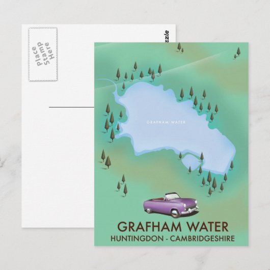 Grafham Water Huntingdon Cambridgeshire Map Briefkaart (Voorkant / Achterkant)
