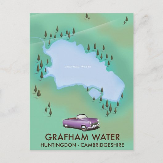 Grafham Water Huntingdon Cambridgeshire Map Briefkaart (Voorkant)