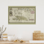 Grafiek 1720 Nederlandse kaart Haïti en Dominicaan Poster (Keuken)