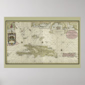 Grafiek 1720 Nederlandse kaart Haïti en Dominicaan Poster (Voorkant)