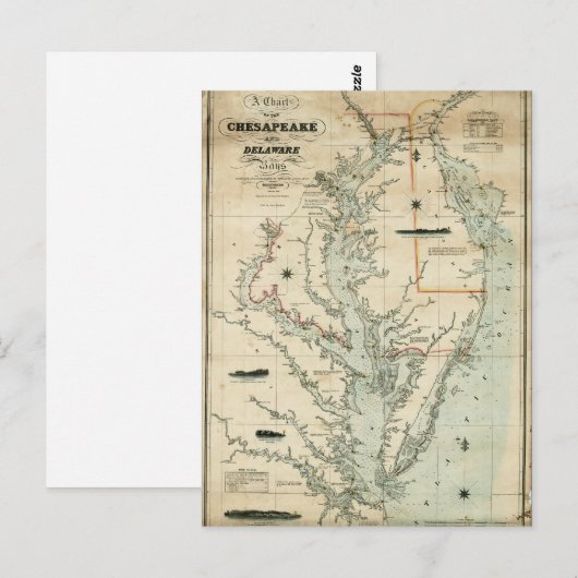 Grafiek 1852 Chesapeake and Delaware Bays Briefkaart (Voorkant / Achterkant)