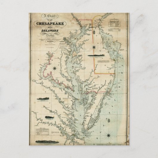 Grafiek 1852 Chesapeake and Delaware Bays Briefkaart (Voorkant)