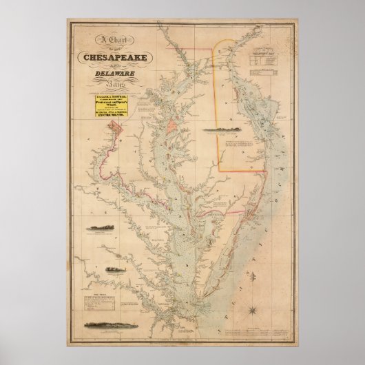 Grafiek 1852 Chesapeake and Delaware Bays Poster (Voorkant)