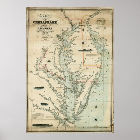 Grafiek 1852 Chesapeake and Delaware Bays Poster (Voorkant)