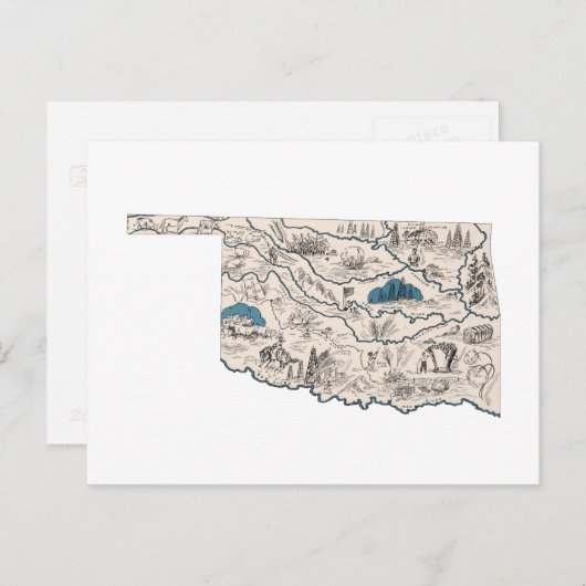 Grafiek Antiek staat Oklahoma  Afbeelding Map  Briefkaart (Voorkant / Achterkant)