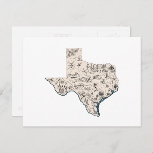 Grafiek Antiek staat Texas  Afbeelding Map Briefkaart (Voorkant / Achterkant)